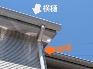 下から見上げた縦樋・横樋