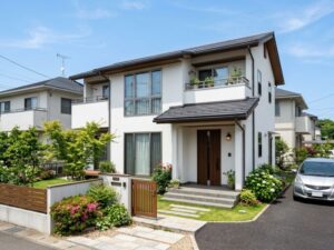 清潔感のある白い外壁の一般住宅