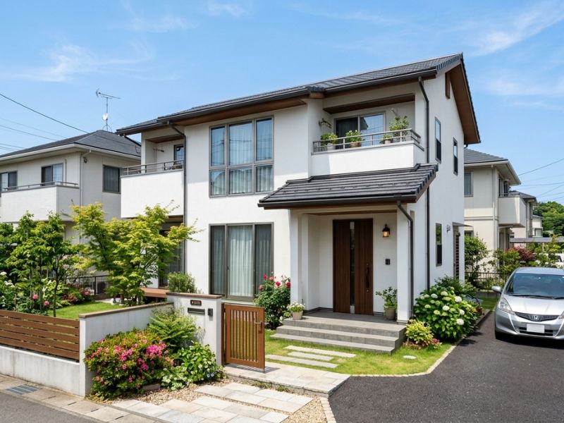 清潔感のある白い外壁の一般住宅